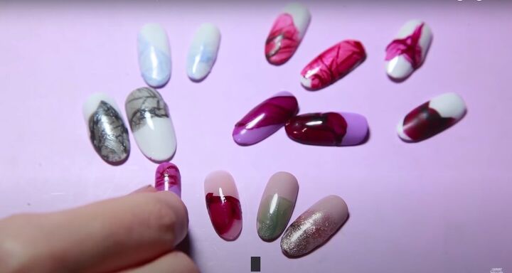 how to create delicate flower petal nail art with water nail polish, Simple flower nail art