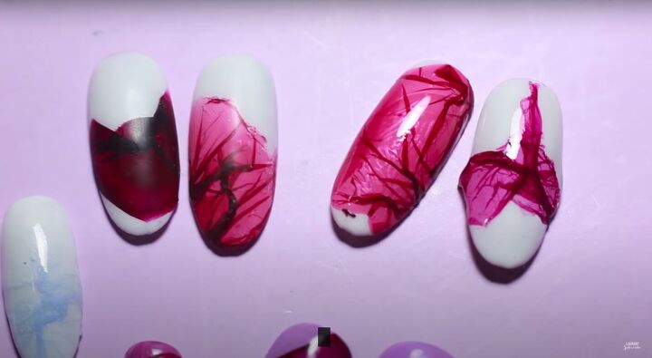 how to create delicate flower petal nail art with water nail polish, Flower petal nail art