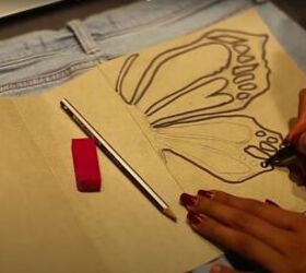 how to create a beautiful butterfly bleach design on jeans, Going over the butterfly wing design with a marker