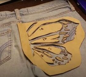 how to create a beautiful butterfly bleach design on jeans, Removing the inner part of the butterfly stencil