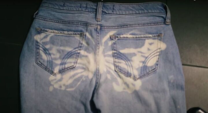 how to create a beautiful butterfly bleach design on jeans, Bleach jeans at home