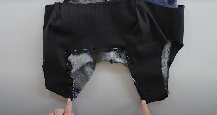 how to make a pretty diy denim top out of old jeans a dress pattern, Attaching the lining to the denim fabric