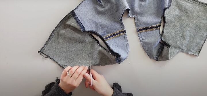 how to make a pretty diy denim top out of old jeans a dress pattern, Cutting notches along the curves