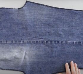 how to make a pretty diy denim top out of old jeans a dress pattern, Sewing a basting stitch along the sleeves