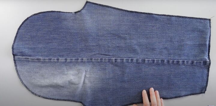 how to make a pretty diy denim top out of old jeans a dress pattern, Sewing a basting stitch along the sleeves