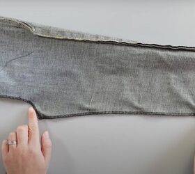 how to make a pretty diy denim top out of old jeans a dress pattern, Pinning the inner sleeve seams ready to sew