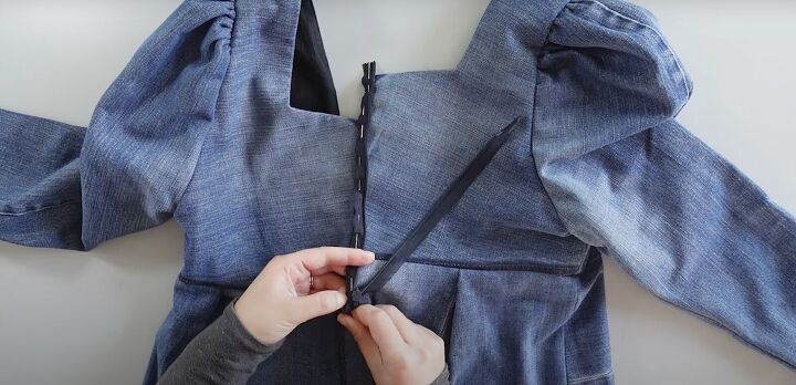 how to make a pretty diy denim top out of old jeans a dress pattern, Sewing a zipper into the DIY denim top