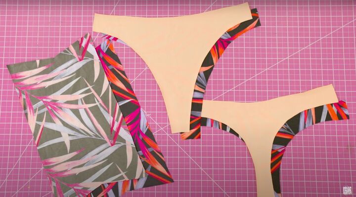 how to make your own high waisted bikini bottoms with a seamless waist, Reversible high waisted bikini bottom sewing pattern pieces