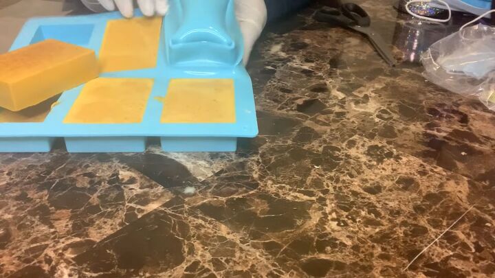 how to make a turmeric honey soap bar using a melt pour base, Freezing the turmeric honey soap