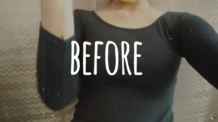 how to make a cute diy square neck top out of a long sleeved t shirt, Black top before the DIY