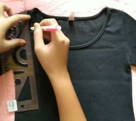 how to make a cute diy square neck top out of a long sleeved t shirt, Marking the DIY square neck top