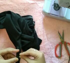 how to make a cute diy square neck top out of a long sleeved t shirt, Hand sewing the new square neckline