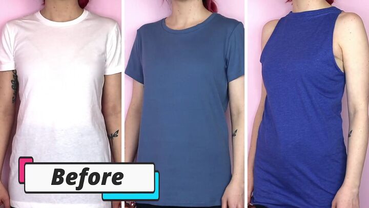 3 cool t shirt cutting ideas that are completely no sew, T shirts before the cutting