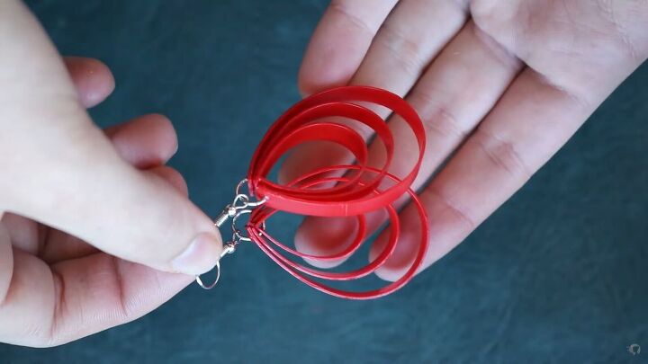 how to make cute plastic bottle earrings out of an old sauce bottle, Red plastic bottle earrings