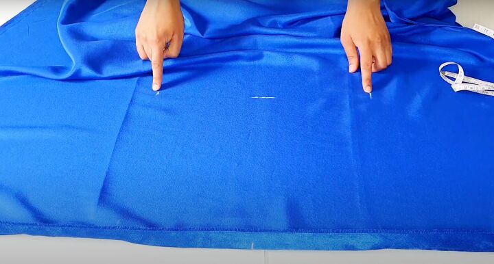 how to sew a kaftan dress with a boat neck without using a pattern, Measuring where to attach the waist ties