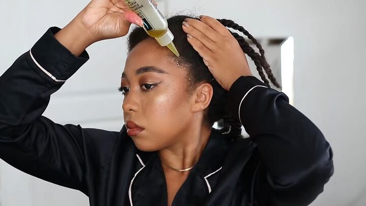 how to do a relaxing effective scalp massage for hair growth, Applying hair oil to the hairline