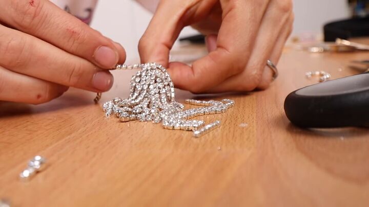 how to make glamorous diy rhinestone earrings chokers from scraps, How to make rhinestone earrings