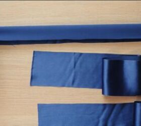 how to make a braided headband out of silk fabric ribbon, Folding the strip of blue silk ready to sew