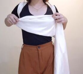 how to make an easy diy o ring top you can wear 6 different ways, Draping the fabric across the chest