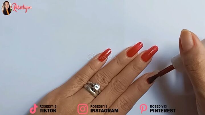 how to easily make a diy matte top coat at home using cornstarch, Applying a base coat of colored nail polish to nails