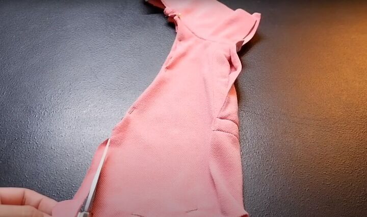 how to make a halter top out of a polo shirt 2 different ways, Pinning the hem to make it symmetrical