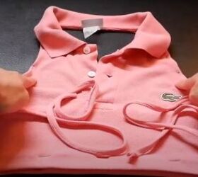 how to make a halter top out of a polo shirt 2 different ways, Sewing the front and bottom of the later top