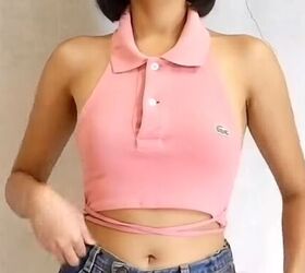 how to make a halter top out of a polo shirt 2 different ways, DIY halter crop top with straps