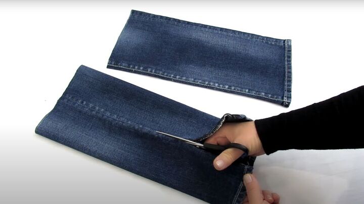 how to make a diy denim tote bag in 3 simple steps, Opening the inside seam of the pant legs