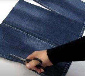 how to make a diy denim tote bag in 3 simple steps, Cutting off the seam from the pant legs