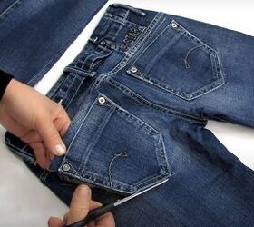 how to make a diy denim tote bag in 3 simple steps, Cutting off the pockets from the jeans