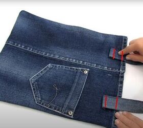 how to make a diy denim tote bag in 3 simple steps, Topstitching the handles to the bag