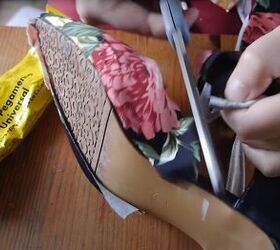 how to cover shoes with fabric to give your heels a new lease on life, Trimming the fabric