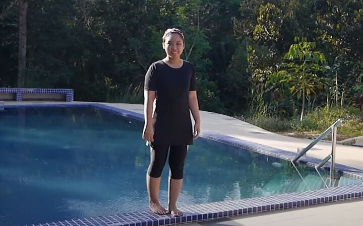 how to make a swim dress out of an oversized water sports t shirt, How to make a swim dress