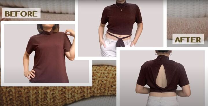how to easily make a diy open back top out of an old t shirt, DIY open back top