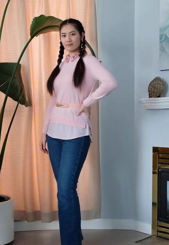 how to style pink outfits 10 looks to get you in the mood for spring, Pink sweater with jeans and a pink belt