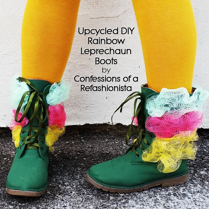 upcycled diy rainbow leprechaun boots