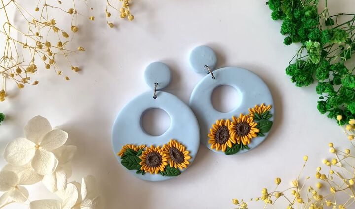 how to make adorable diy sunflower polymer clay earrings, DIY sunflower polymer clay earrings