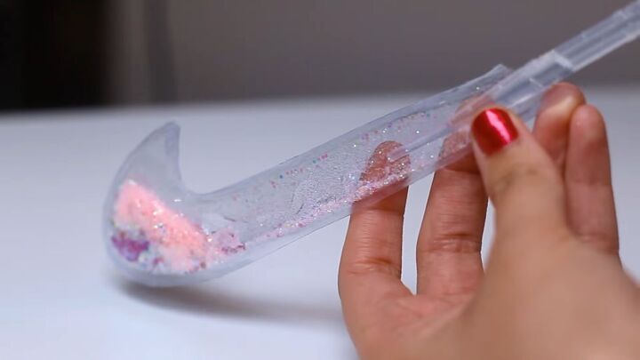 how to make a custom nike jelly swoosh with glitter baby oil, DIY Nike Air Force 1 jelly swoosh