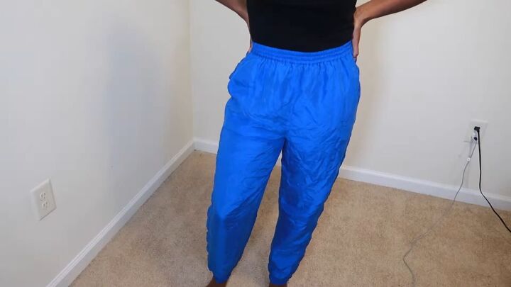 how to make an easy diy two piece short set out of old sweatpants, Thrifted sweatpants before the DIY
