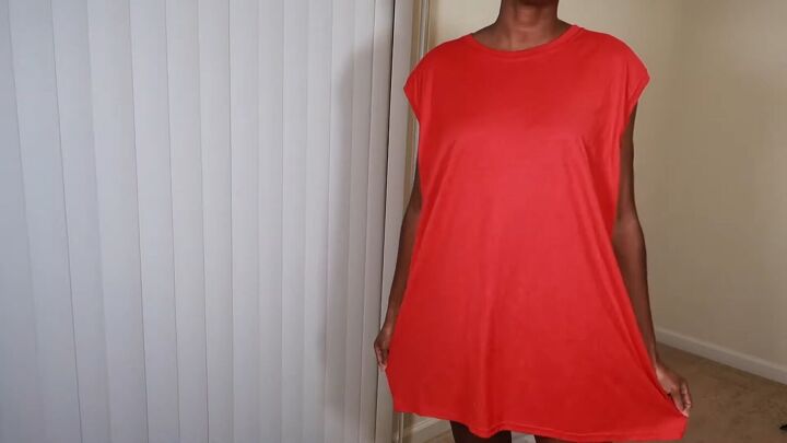 how to turn a big t shirt into a cute strapless dress in 7 easy steps, Oversized t shirt before the DIY