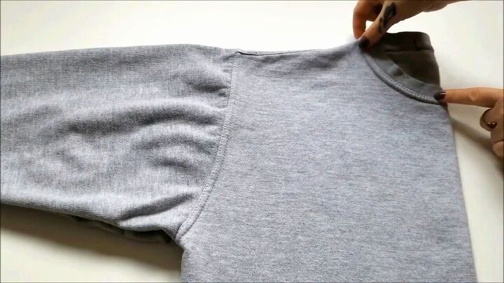 how to cut a sweatshirt off the shoulder for a quick easy refashion, Folding the sweatshirt