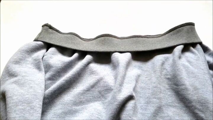 how to cut a sweatshirt off the shoulder for a quick easy refashion, Attaching the waistband to the neckline