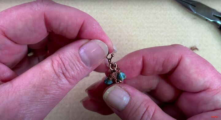 how to make dangle earrings with adorable bellflower oak leaf beads, Adding the earring wire