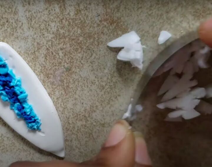 need some faux crystal earrings try this polymer clay geode tutorial, Chopping up the translucent clay