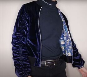 how to sew a velvet diy bomber jacket from scratch free pattern, DIY bomber jacket with lining