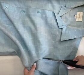 how to make a long diy button down skirt out of an old men s shirt, Cutting off the sleeves of the shirt