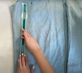 how to make a long diy button down skirt out of an old men s shirt, Drawing the A line shape of the skirt