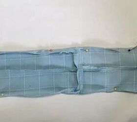 how to make a long diy button down skirt out of an old men s shirt, Pinning the waistband ready to sew