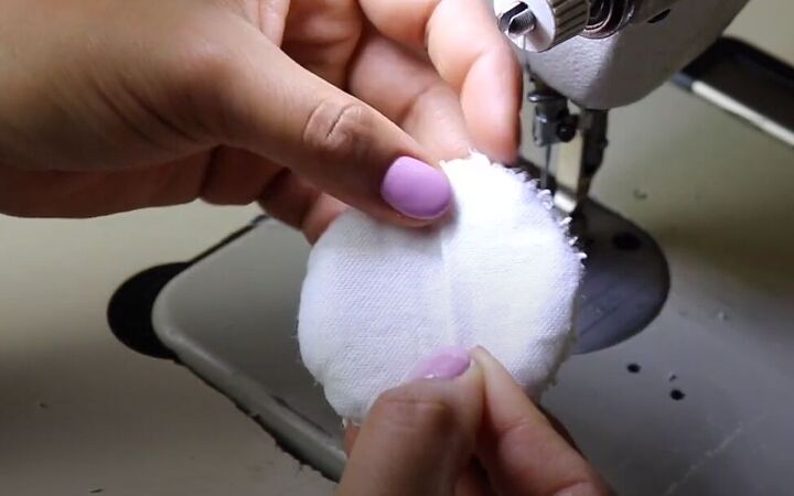how to make reusable diy facial rounds out of old towels flannels, Sewing the flap closed