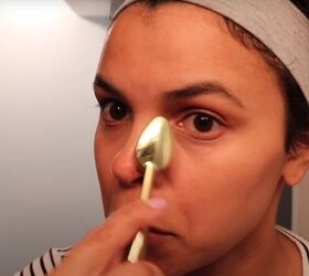 how to make reusable diy facial rounds out of old towels flannels, Applying concealer with a makeup brush